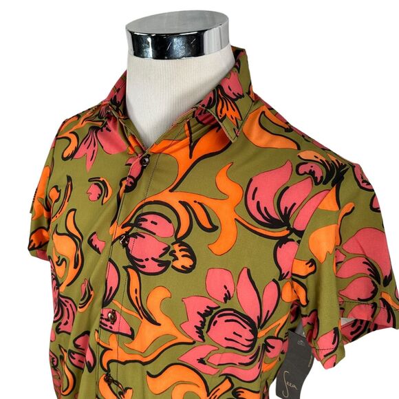 The Seea Hawaiian Reed Shirt Womens Small Green Short Sleeve Button Freya New - Picture 3 of 10